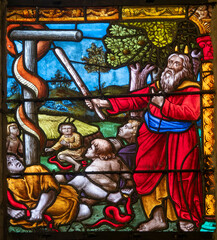 Fototapeta premium Stained glass (19th century) of Moses and bronze serpent.