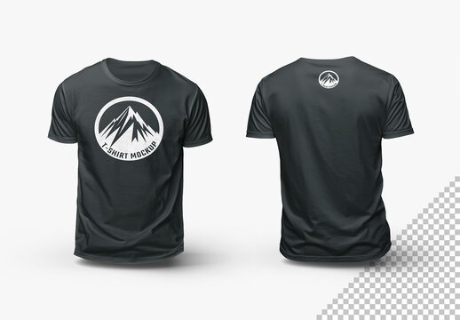 Two Isolated BlackT-shirts Mockup With Shadows