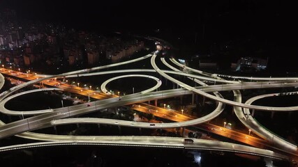 Xining Highway Overpass Interchange Night Aerial Photography