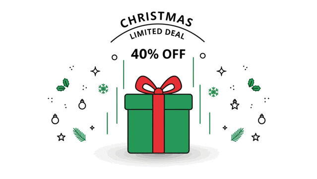 Christmas Limited Deal: Festive graphic of a present gift box with a prominent bow, complemented by holiday-themed accents, conveying a sense of seasonal joy.