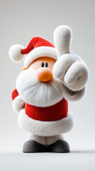 Cute 3d Santa Claus pointing up on clean background - attention gesture, holiday announcement and friendly reminder.