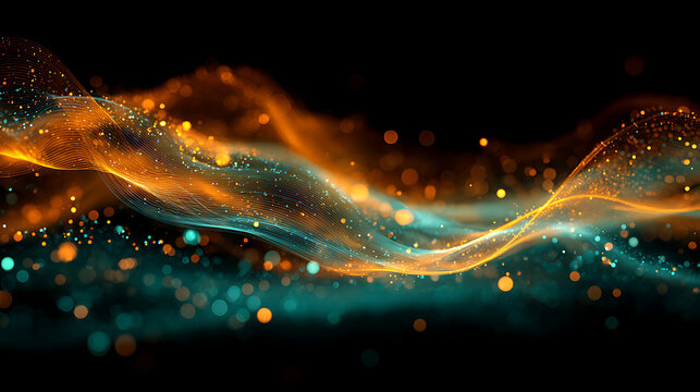 Glowing energy waves with sparkling particles abstract digital art