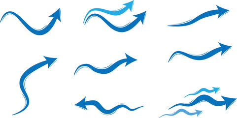 Obraz premium blue curved arrow set – dynamic wavy arrows vector collection isolated arrows - Wind / Direction Arrow Set with transparent background for Architecture/ design sheets, process flows etc