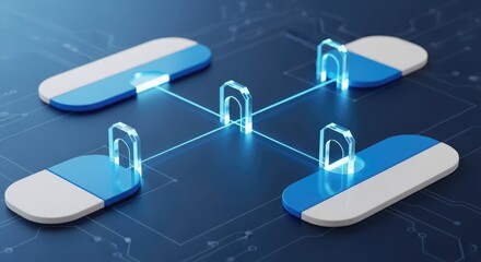 Secure data transfer with glowing blockchain connection for modern business technology and network solutions