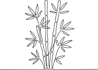 Continuous line art illustration of cluster of bamboo stalks with leaves using handmade contour