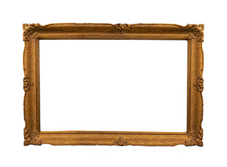 Old vintage empty gold frame border isolated on white background