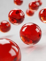 Floating Red Spheres with Glossy Texture Against a Light Background Creating an Abstract Aesthetic of Color and Depth