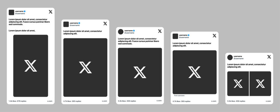 X Twitter carousel post layout mockup with swipe frames redesigned tweet feed actions reply repost like share save media cards trends messages and modern social interface vector illustration