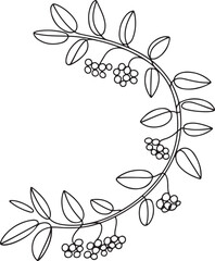 Continuous line art illustration of curved branch dotted with berries using handmade contour