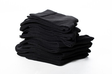 Black socks on a white background Casual clothing.