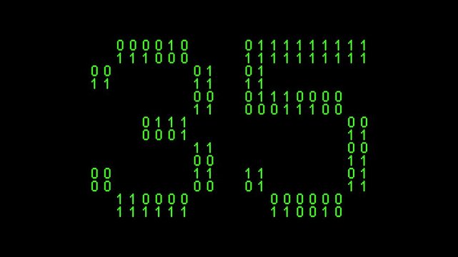 Single number 35, thirty-five, thirty-fifth on animated matrix background