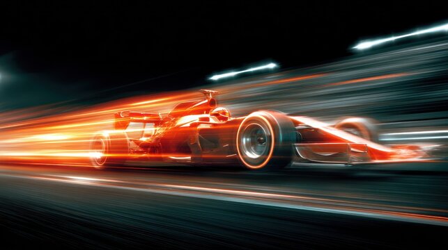Formula racing car in motion on transparent background with speed effect