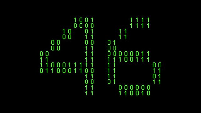 Single number 46, forty-six, forty-sixth on animated matrix background