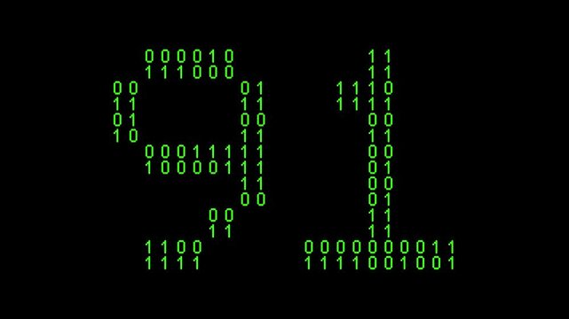 Single number 91, ninety-one, ninety-first on animated matrix background
