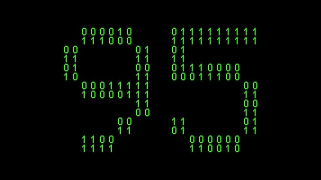 Single number 95, ninety-five, ninety-fifth on animated matrix background