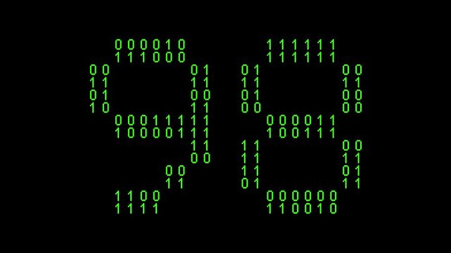 Single number 98, ninety-eight, ninety-eighth on animated matrix background
