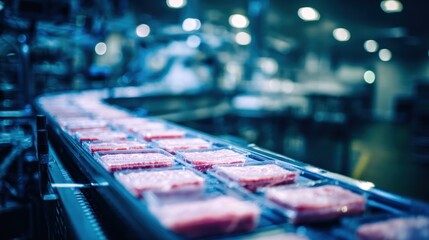 Meat processing line with transparent packaging for food production