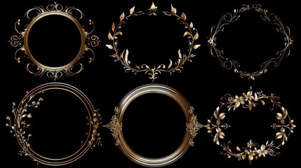 Elegant gold frame collection decorative floral ornate designs with transparency