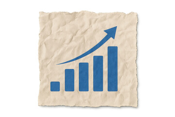 Bar graph chart with increasing arrow on crumpled ripped paper showing growth and business success, transparent background