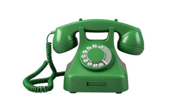 old green telephone.ringing green landline phone receiver 3d illustration on png background 