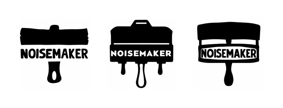 Audio equipment themed "noisemaker" logos, bold graphic style