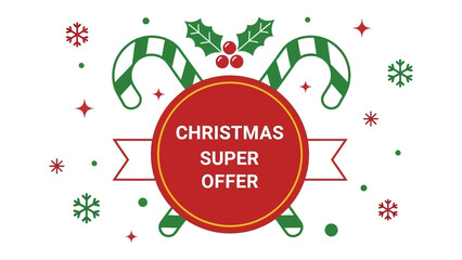Christmas Super Offer: An eye-catching graphic design for Christmas super offer, with candy cane, red circle and snowflake, creating a festive visual for seasonal deals and promotions.
