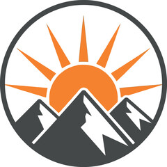 Sunrise over mountain peaks logo