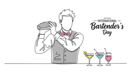 Bartender shaking cocktail mixer for International Bartender's Day  