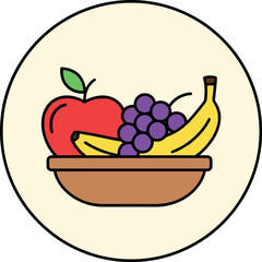 Healthy fruit bowl icon apple grapes banana