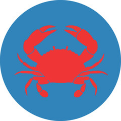 Red crab icon on blue circle background
