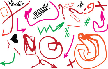 Vibrant Hand Drawn Doodle Elements on White Background for Creative Design Projects