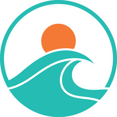 Ocean wave sunset circle logo