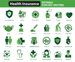 Health Insurance & Medical Care Vector Icons | Healthcare, Protection, Vaccination, and Community Health