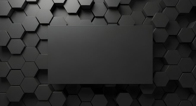 Black hexagon background with central rectangle for text or image