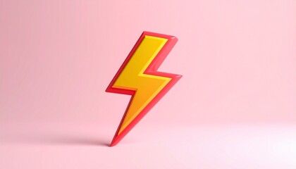 Glossy yellow lightning bolt with red edges and sparks on dark red glowing background.