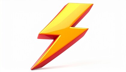 Glossy yellow lightning bolt with red edges and sparks on dark red glowing background.