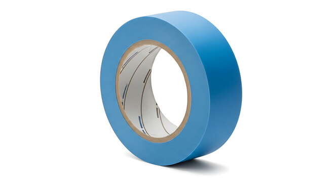 Blue masking tape roll isolated on a white background for painting projects and DIY tasks