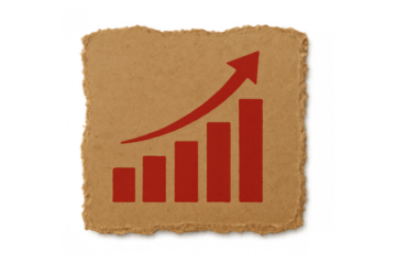 Growth chart on torn rustic paper with rising bar graph and arrow expressing business success, financial progress, and data increase