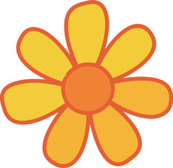 Retro daisy flower icon groovy orange yellow