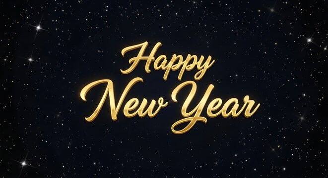 Elegant happy new year greeting with gold text and stars
