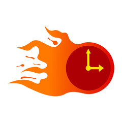 Dynamic illustration of a clock with fiery motion effect, symbolizing speed, urgency, deadline, or fast time. Suitable for productivity, delivery, and time-management themes.
