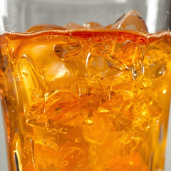 Close-Up of Amber Drink with Ice Cubes