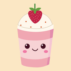 Cute strawberry smoothie character with smiling face
