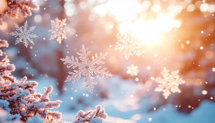 A vector illustration of a festive christmas tree decoration amidst a blue winter pattern of snowflakes and stars, evoking the cold holiday season