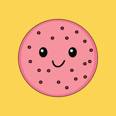 Cute pink cookie character with chocolate chips illustration