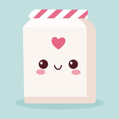 Cute kawaii milk carton with heart and stripes