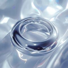 Chrome Torus on Iridescent White Fabric