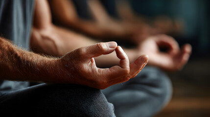Close up of hands resting calmly during meditation practice 