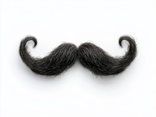Stylish black mustache with sweeping curls against a clean white background, showcasing a playful and bold character.