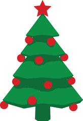 Festive Christmas Tree with Red Ornaments and Star Topper.